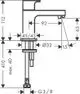 Hansgrohe Standventil mit Hebelgriff für Kaltwasser oder vorgemischtes Wasser. Zeichnung zeigt Maße und Anschlussdetails des Ventils.